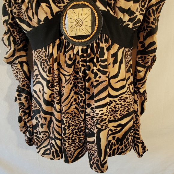 VTG Y2K Linda Segal Babydoll Top Sz L Animal Print Whimsigoth Fairy Grunge Boho - Picture 7 of 13